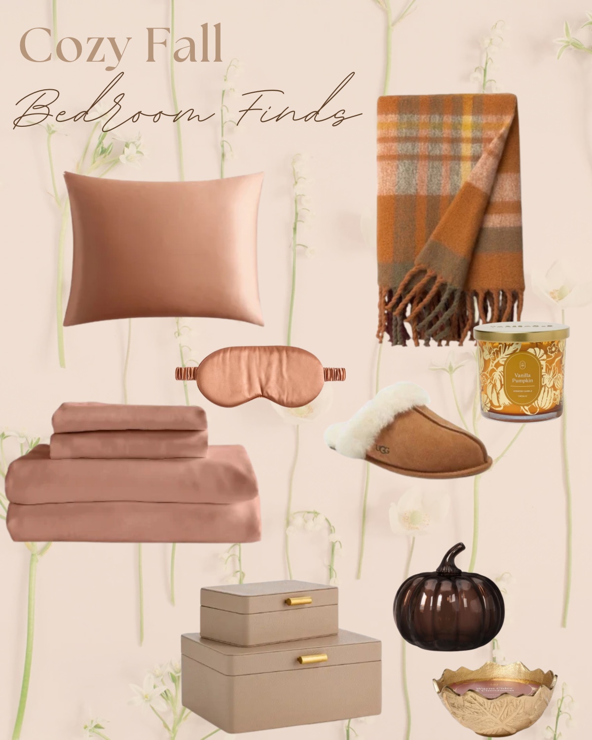 A curated collection of cozy fall bedroom finds